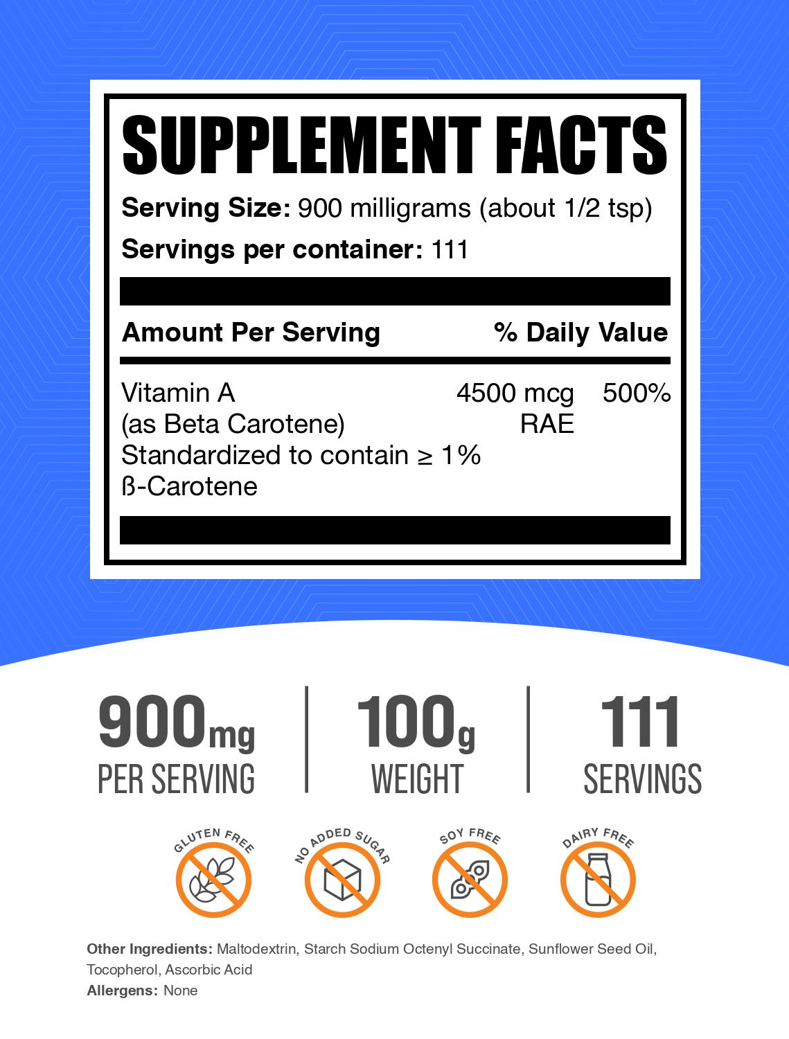 Beta Carotene powder label 100g