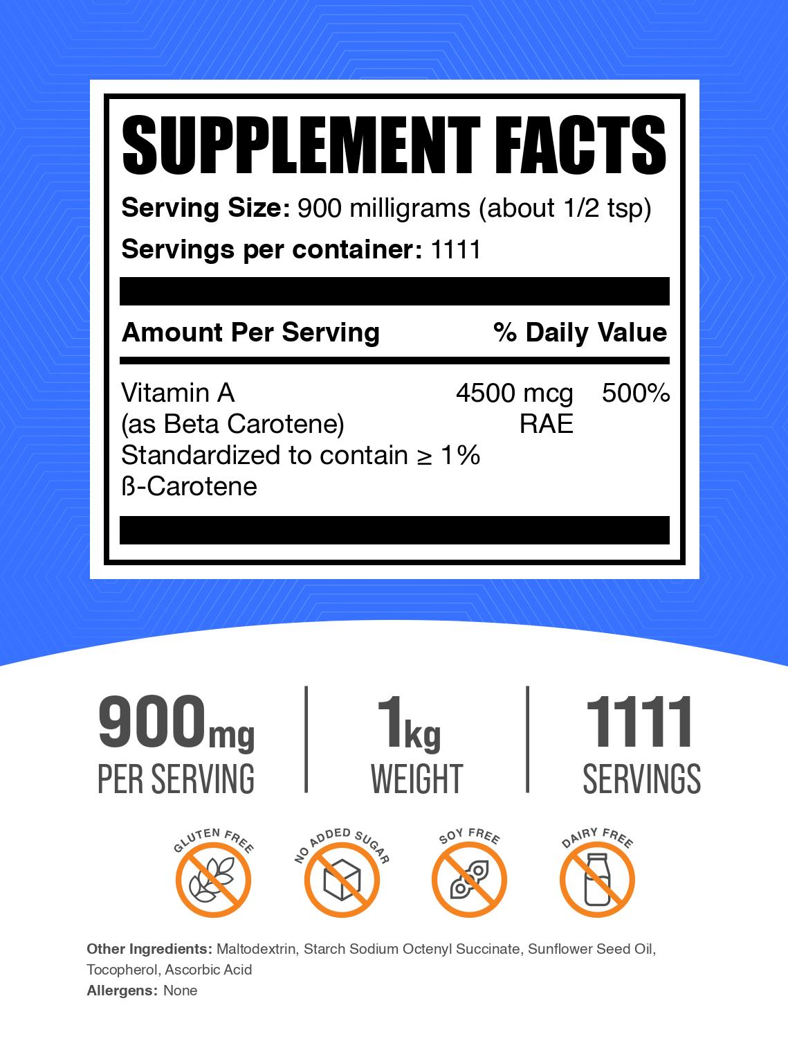 Beta Carotene powder label 1kg