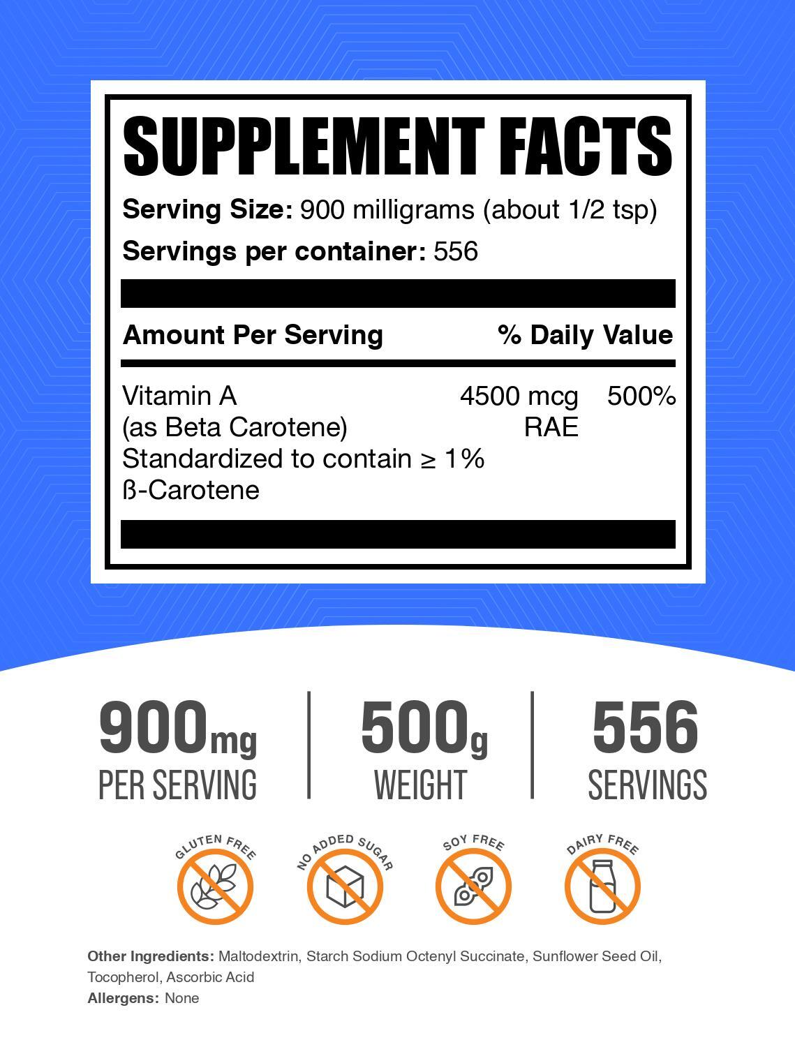 Beta Carotene powder label 500g