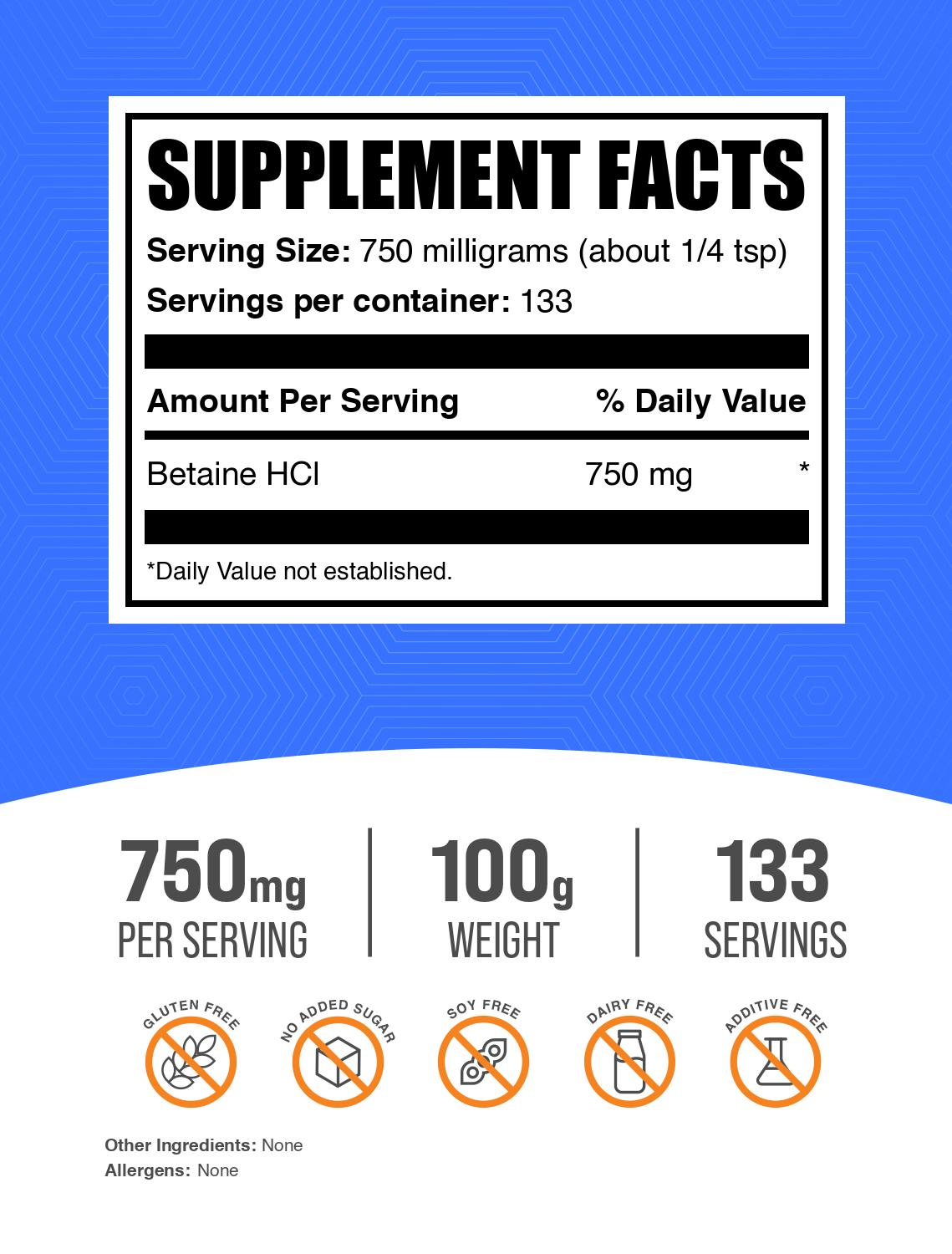 Betaine HCl powder label 100g