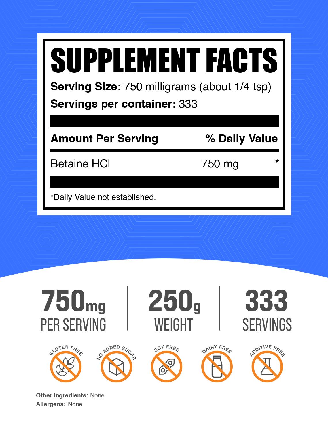 Betaine HCl powder label 250g