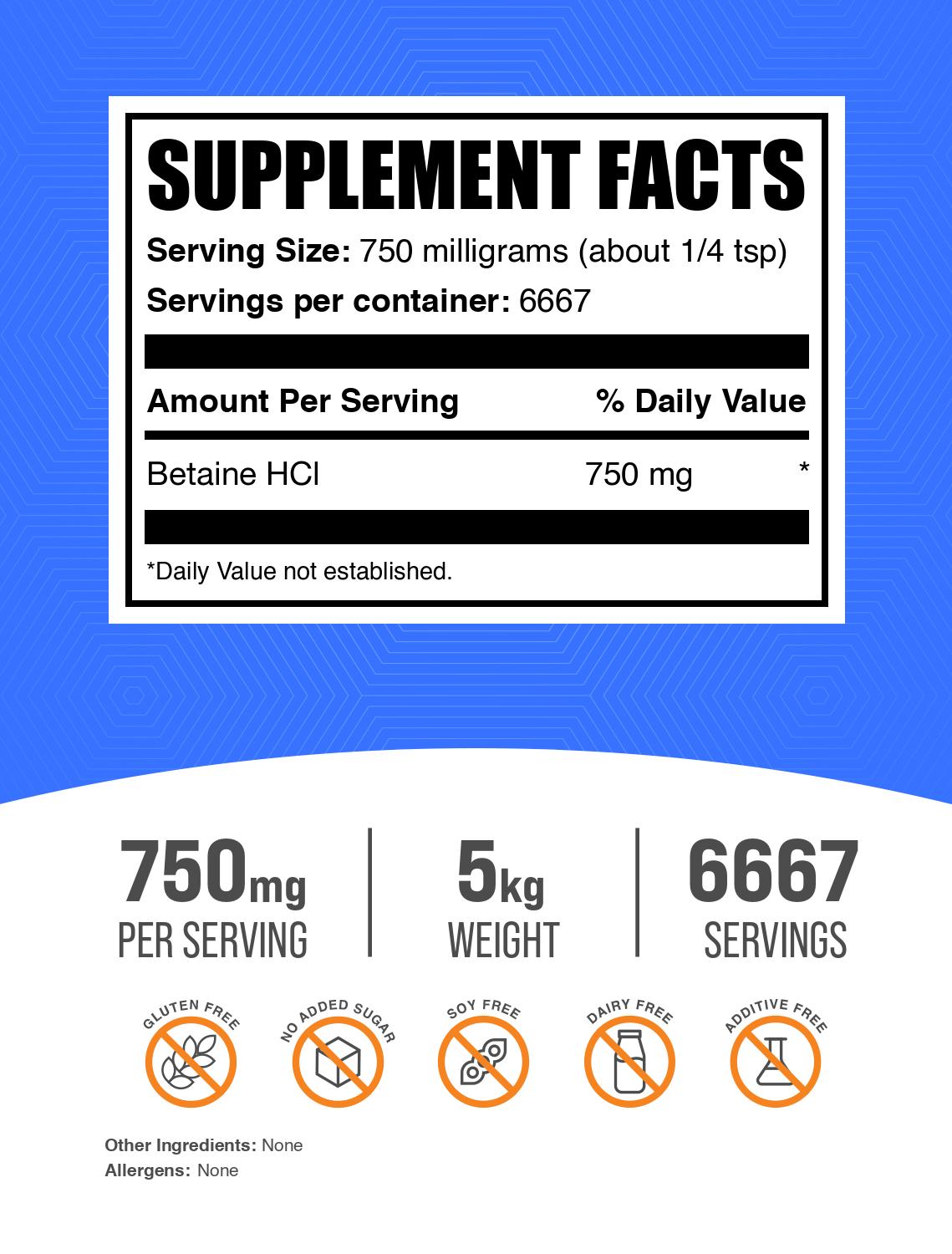 Betaine HCl powder label 5kg