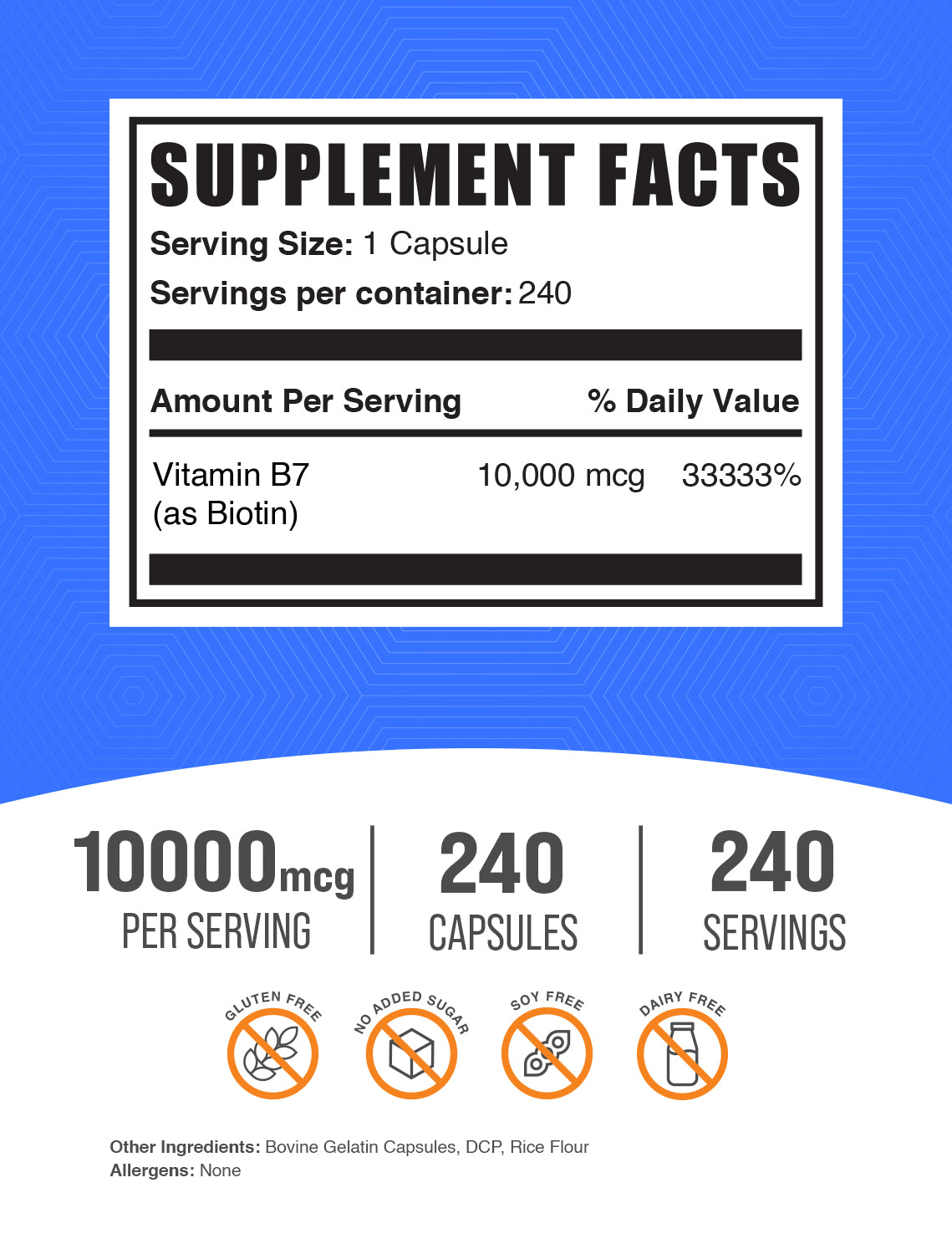 Biotin capsules 240 ct label