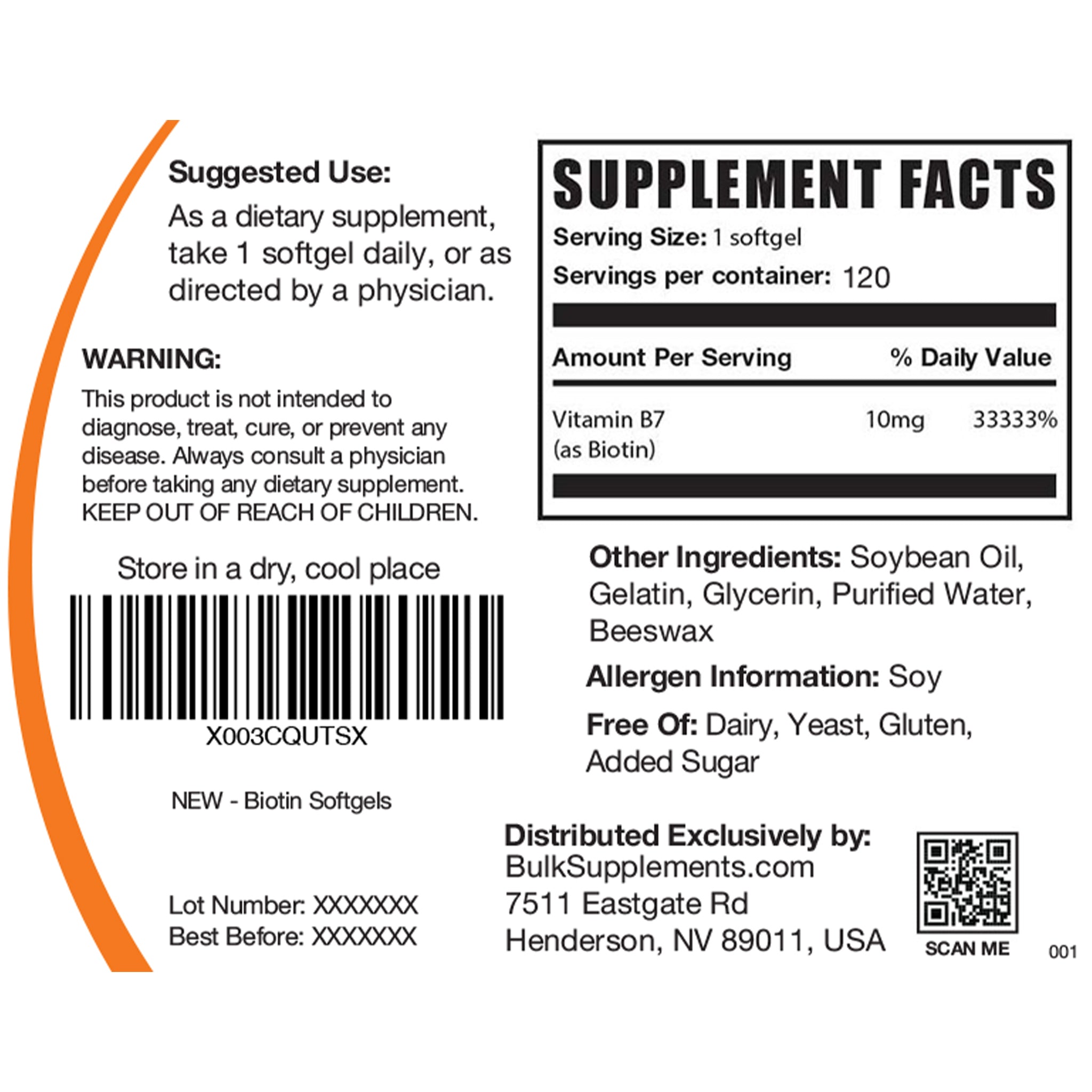 Biotin softgels label 365 ct