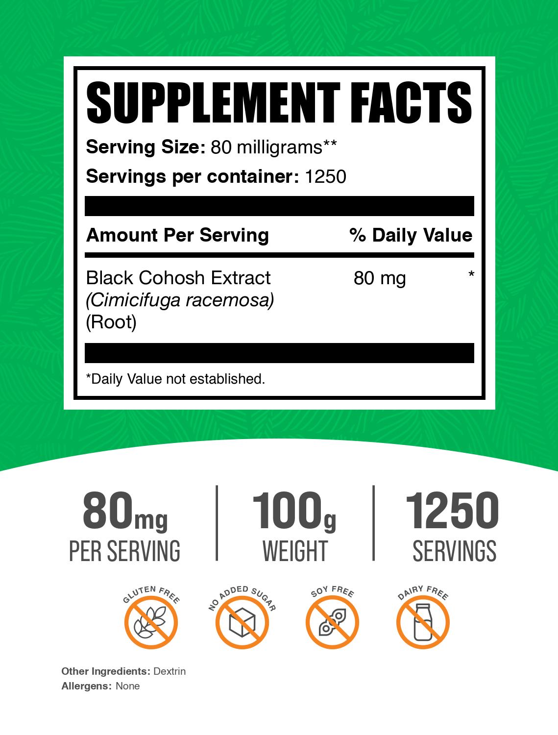 Black cohosh extract powder label 100g