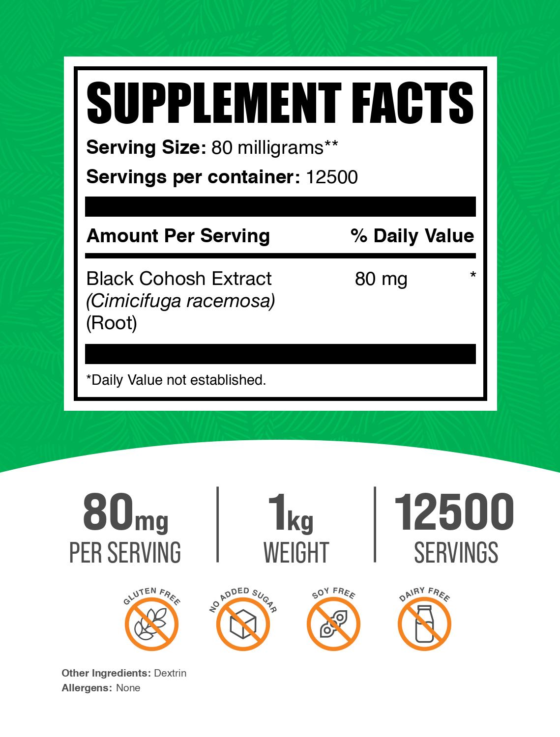 Black cohosh extract powder label 1kg