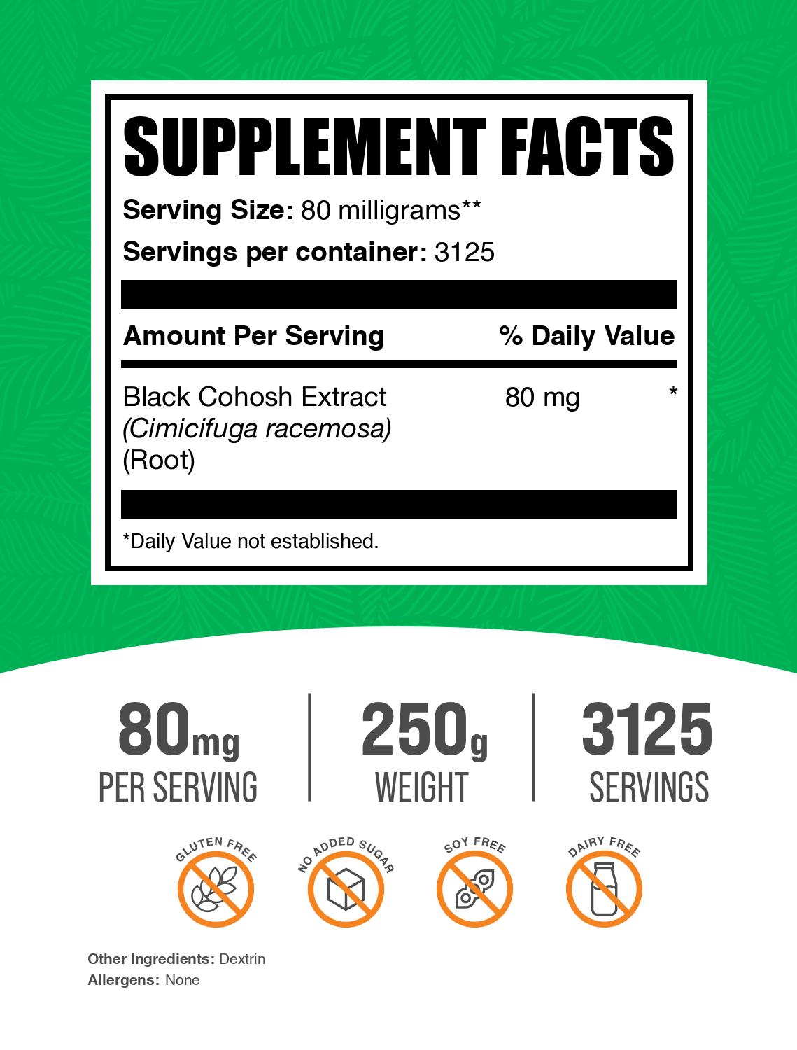 Black cohosh extract powder label 250g