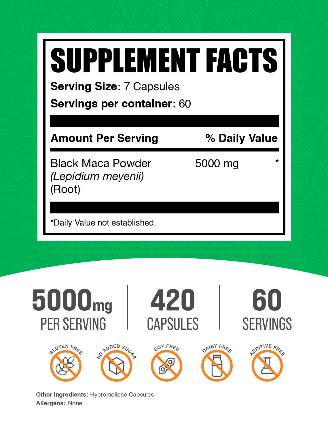 Black Maca 420 ct capsules label