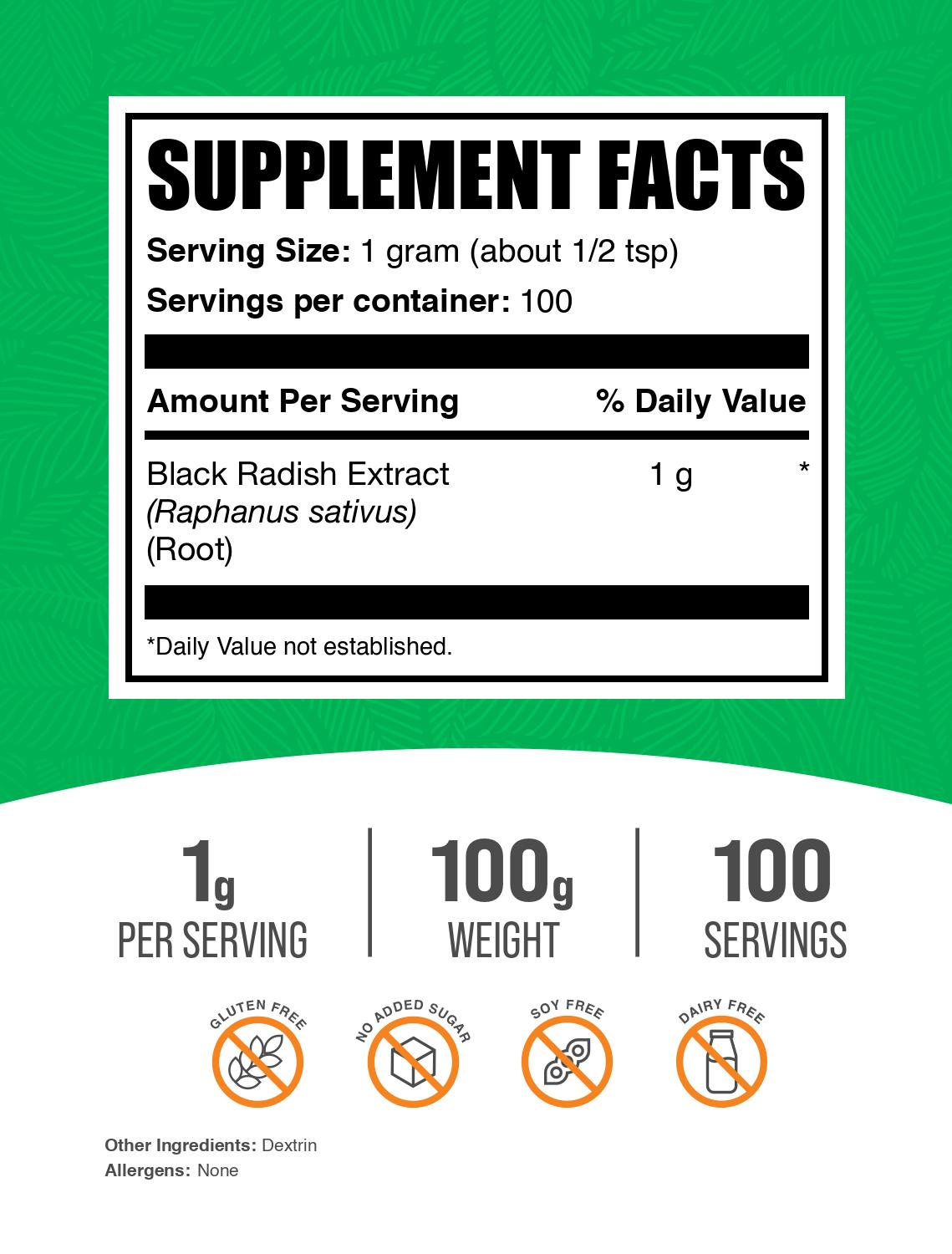 Black radish extract powder label 100g