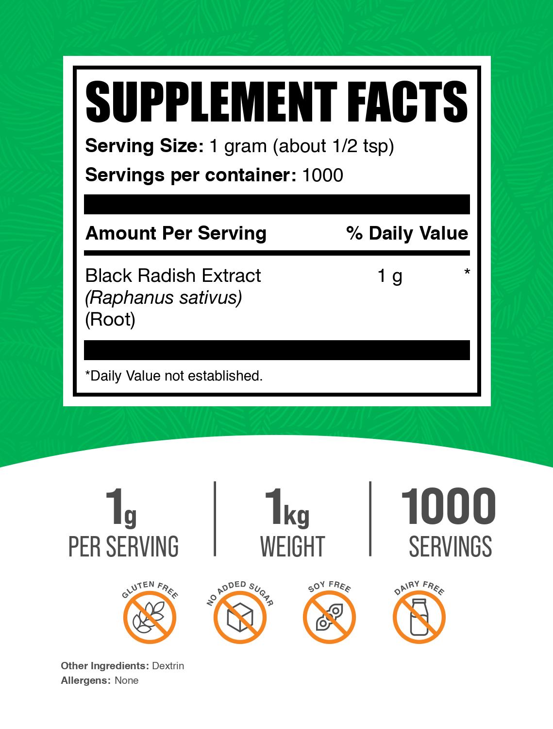 Black radish extract powder label 1kg