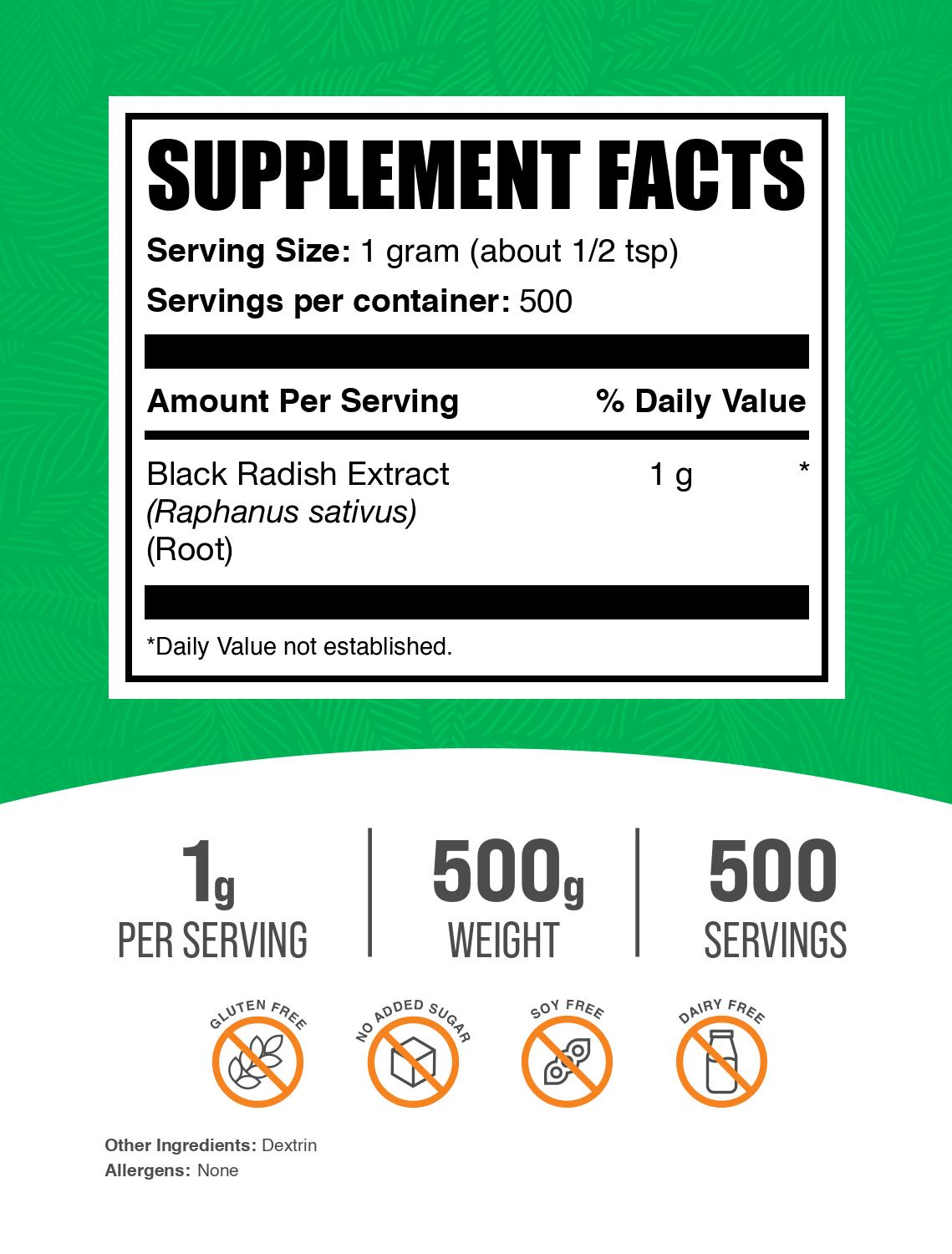 Black radish extract powder label 250g