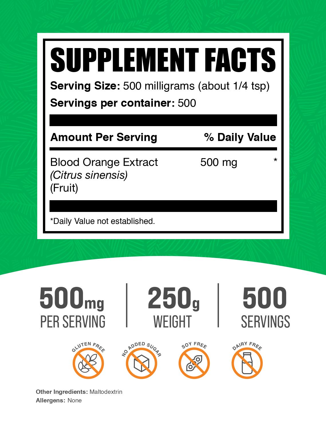 Blood Orange Extract powder label 250g