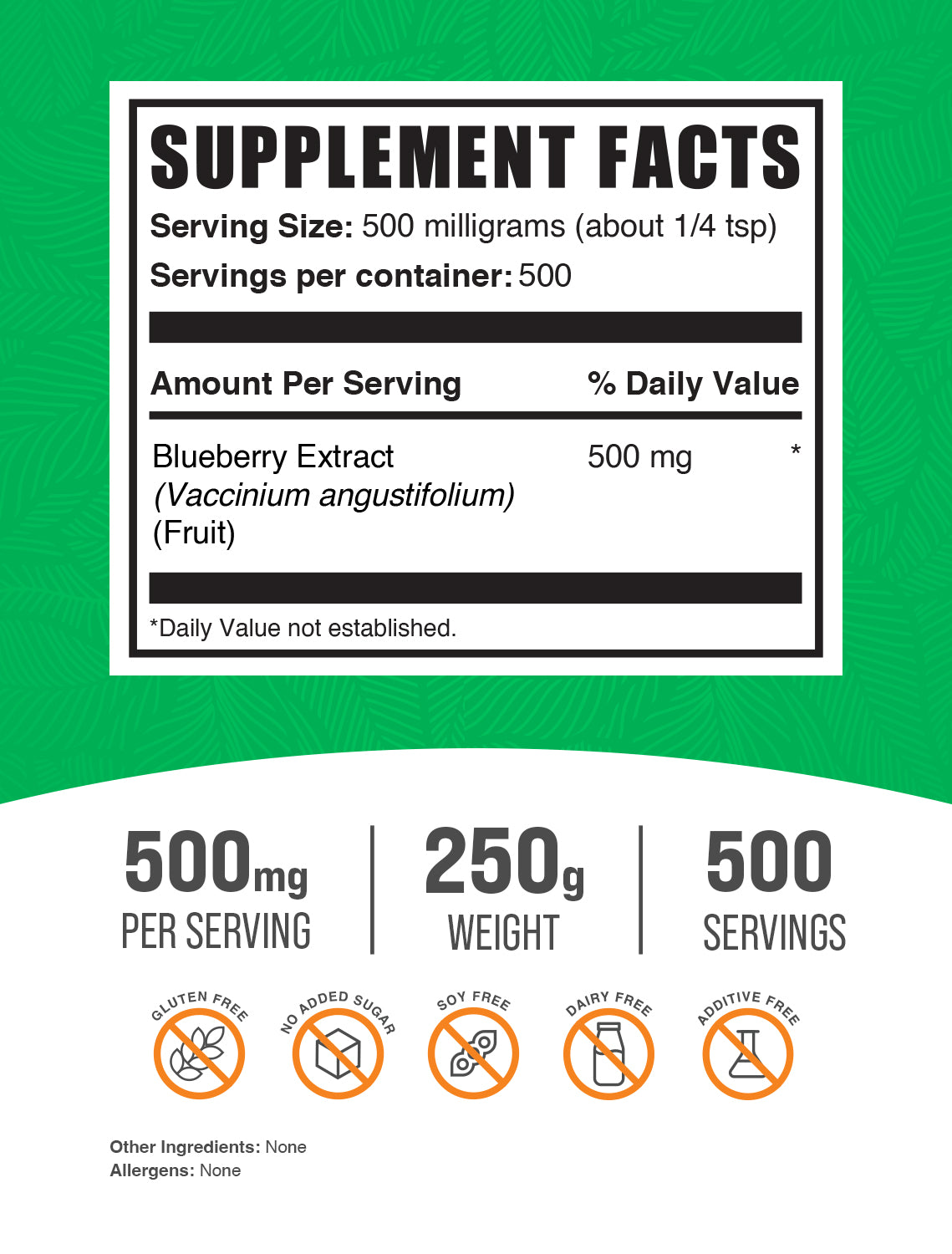 Blueberry Extract powder label 250g