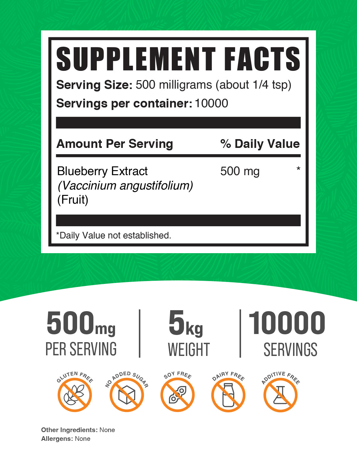 Blueberry Extract powder label 5kg