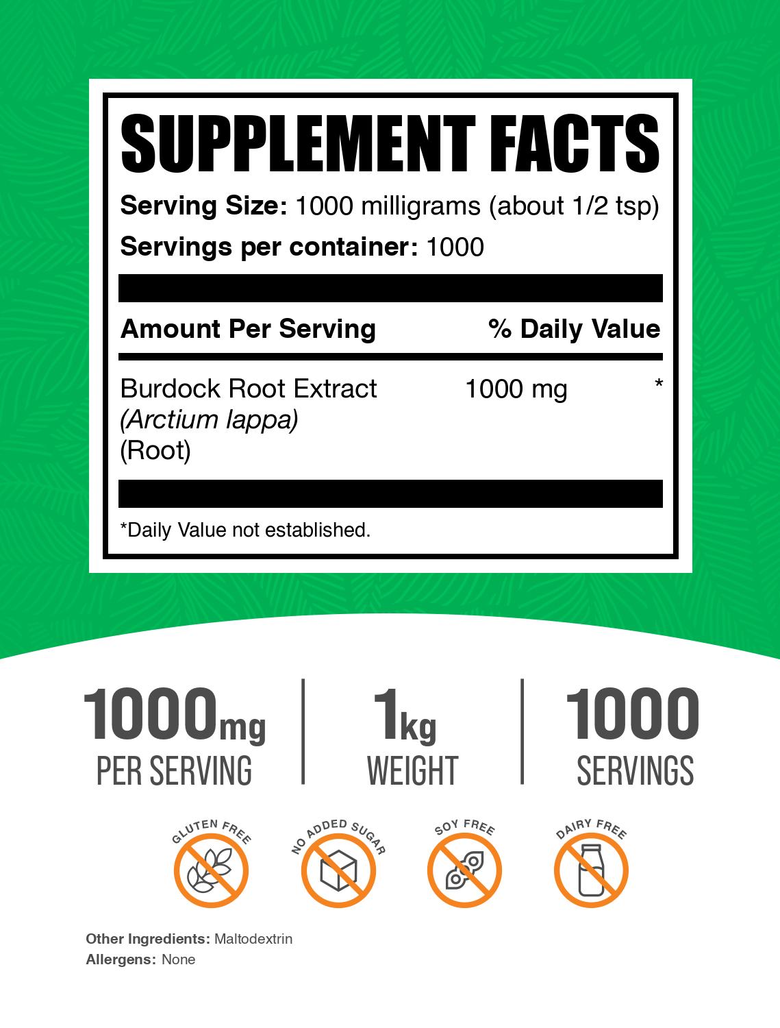 Burdock Root Extract powder label 1kg