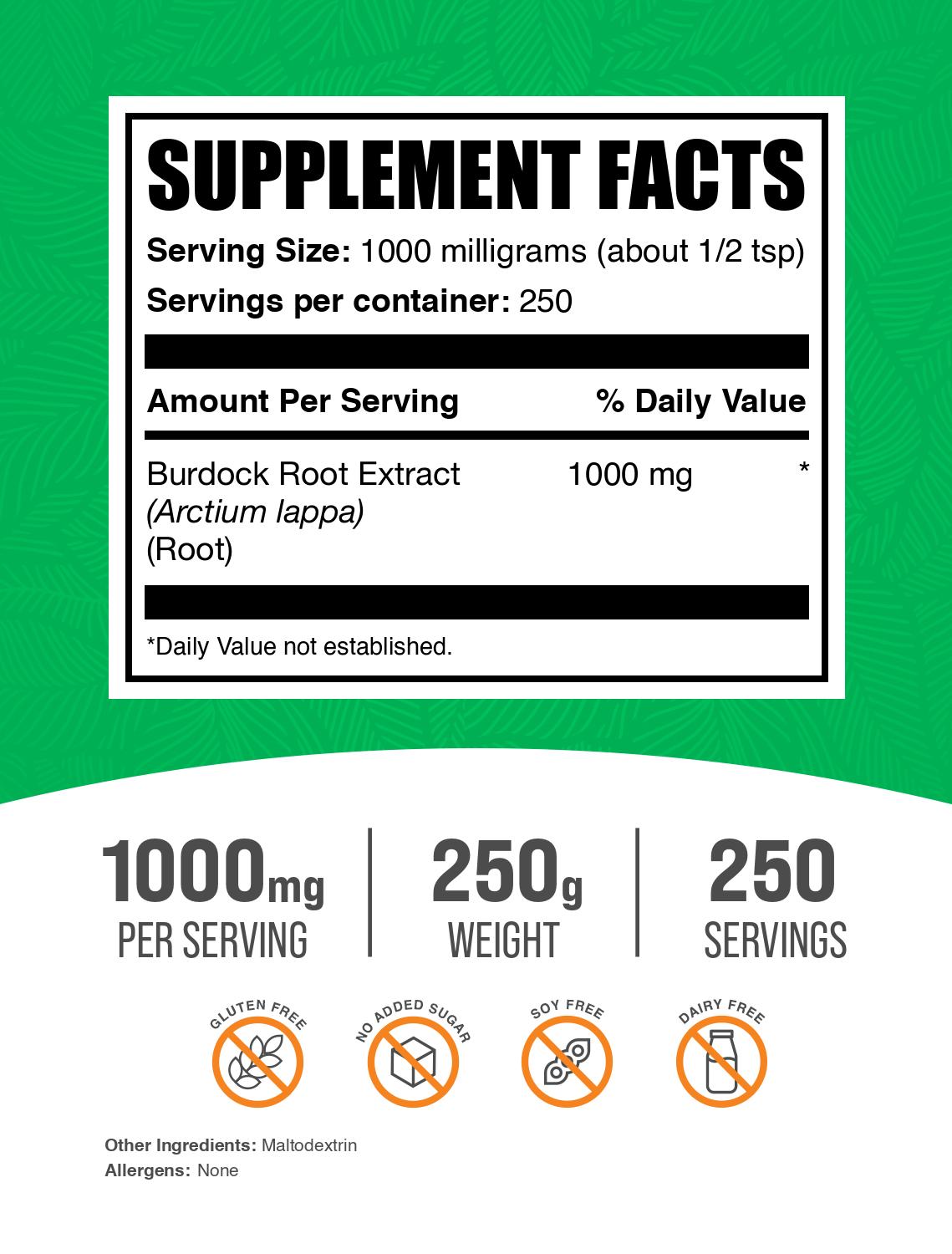 Burdock Root Extract powder label 250g