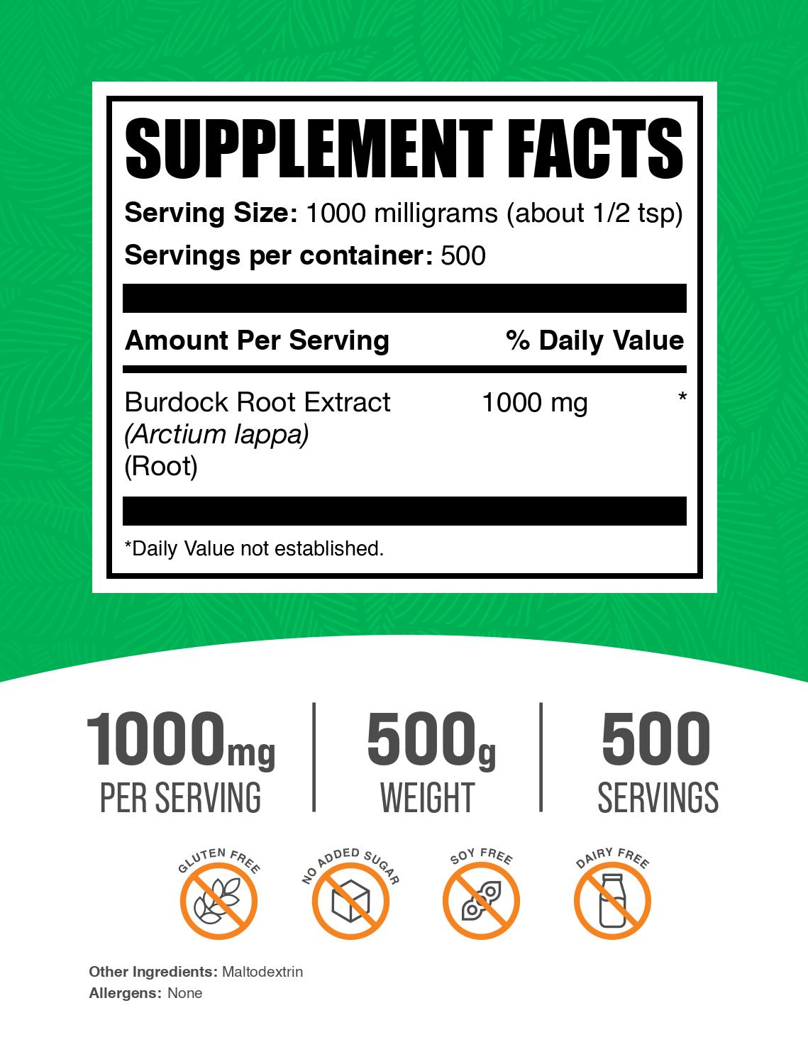 Burdock Root Extract powder label 500g