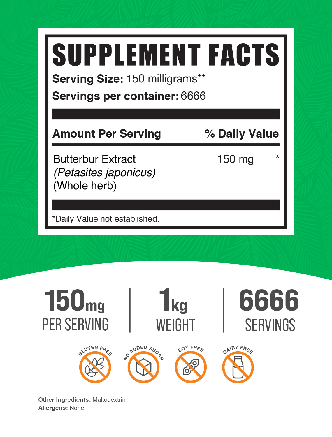 Butterbur extract powder label 1kg