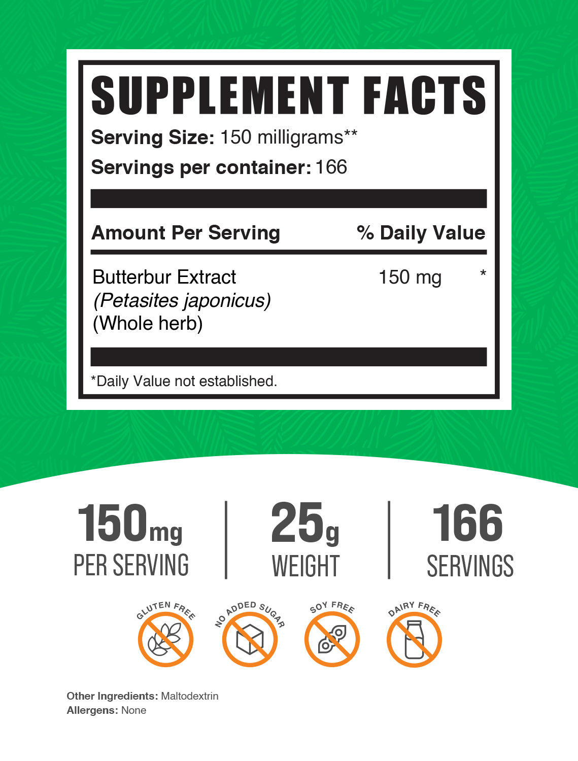 Butterbur extract powder label 25g