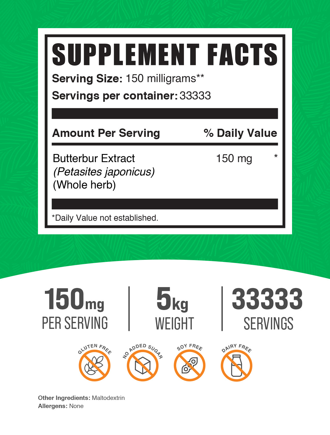 Butterbur extract powder label 5kg