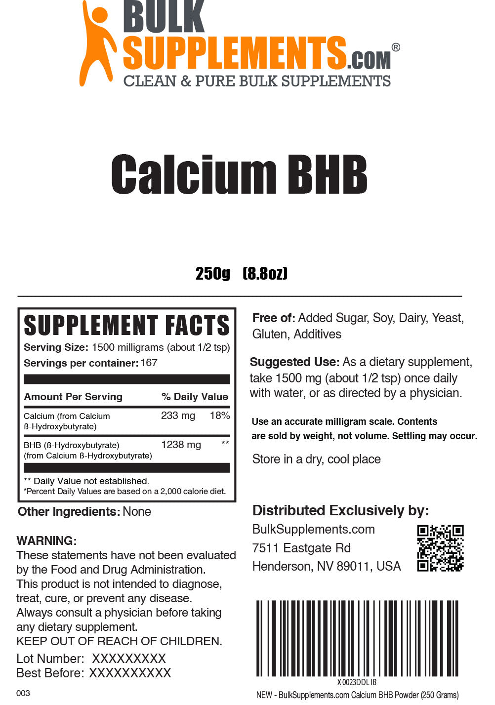 Calcium BHB powder label 250g