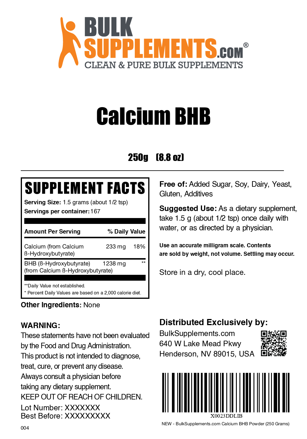 Calcium BHB powder label 250g