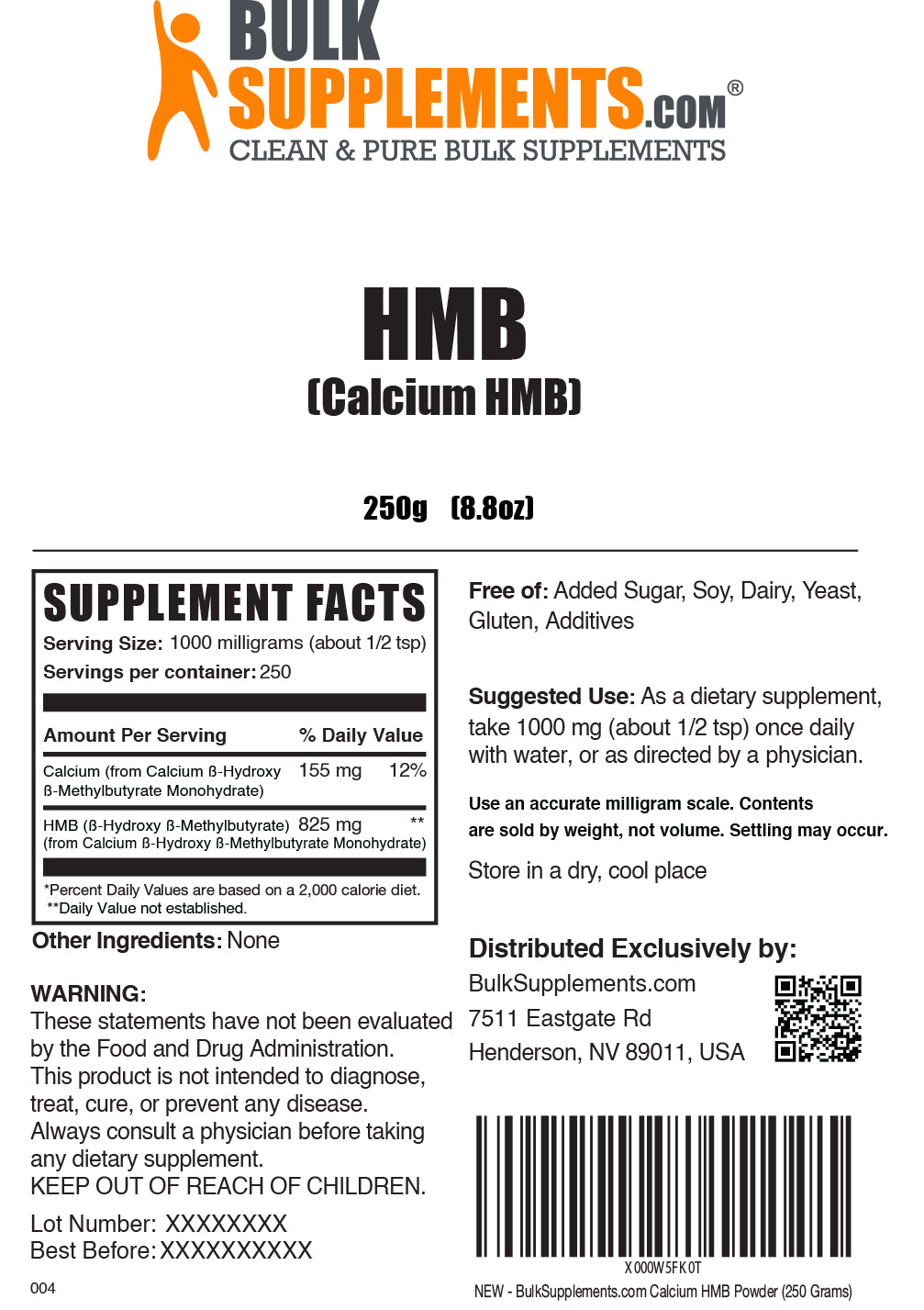 HMB (Calcium HMB) powder label 250g