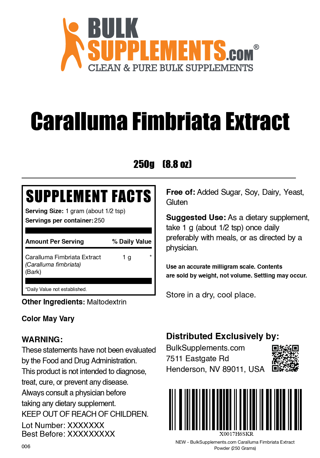 Caralluma Fimbriata Extract powder label 250g