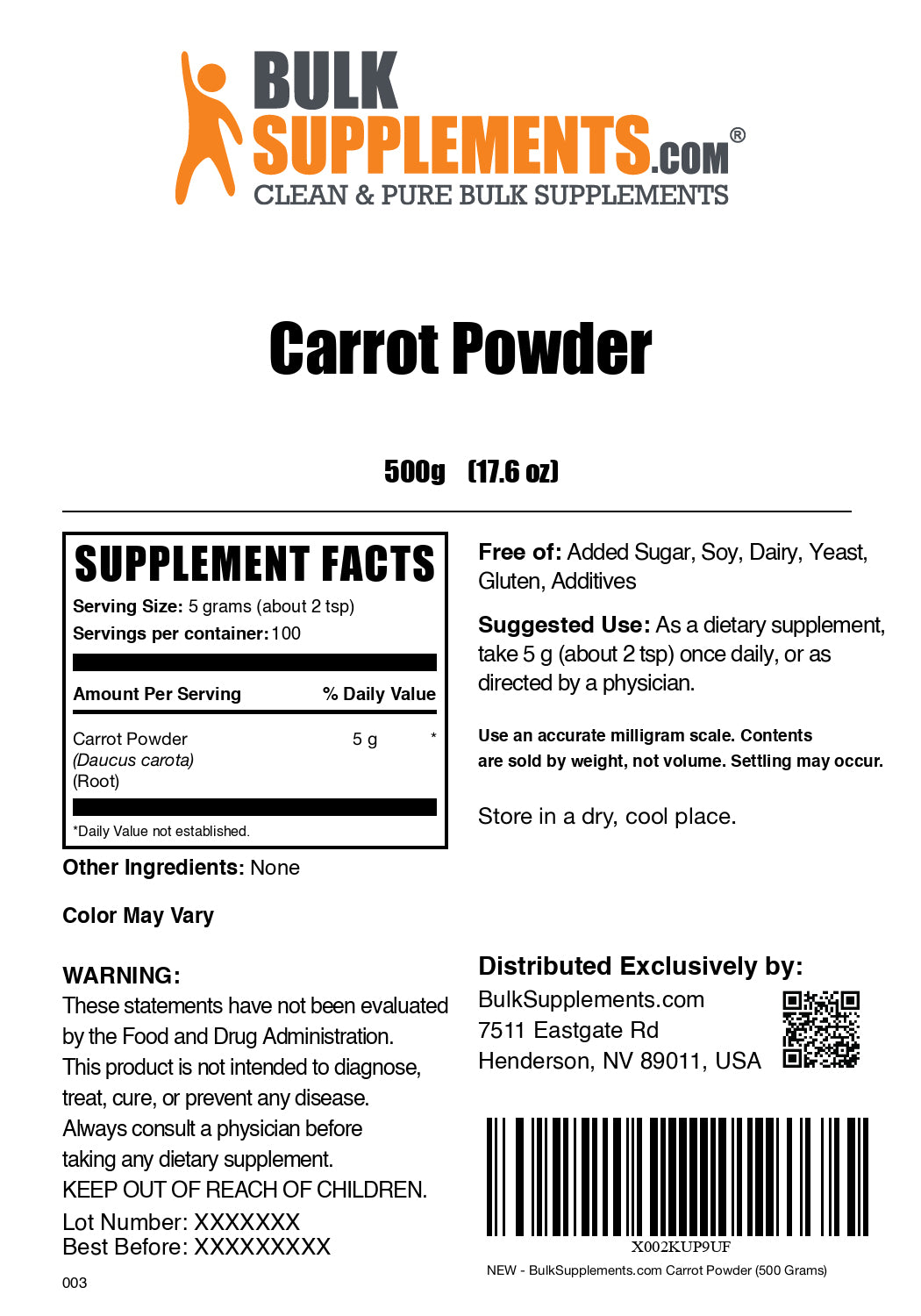 Carrot powder label 500g