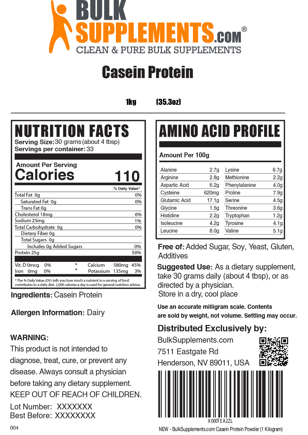 Casein protein powder label 1kg