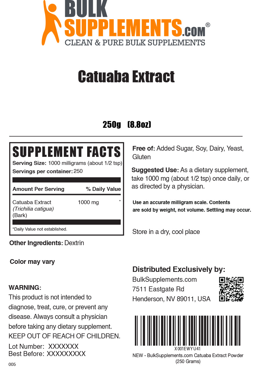 Catuaba Extract powder label 250g