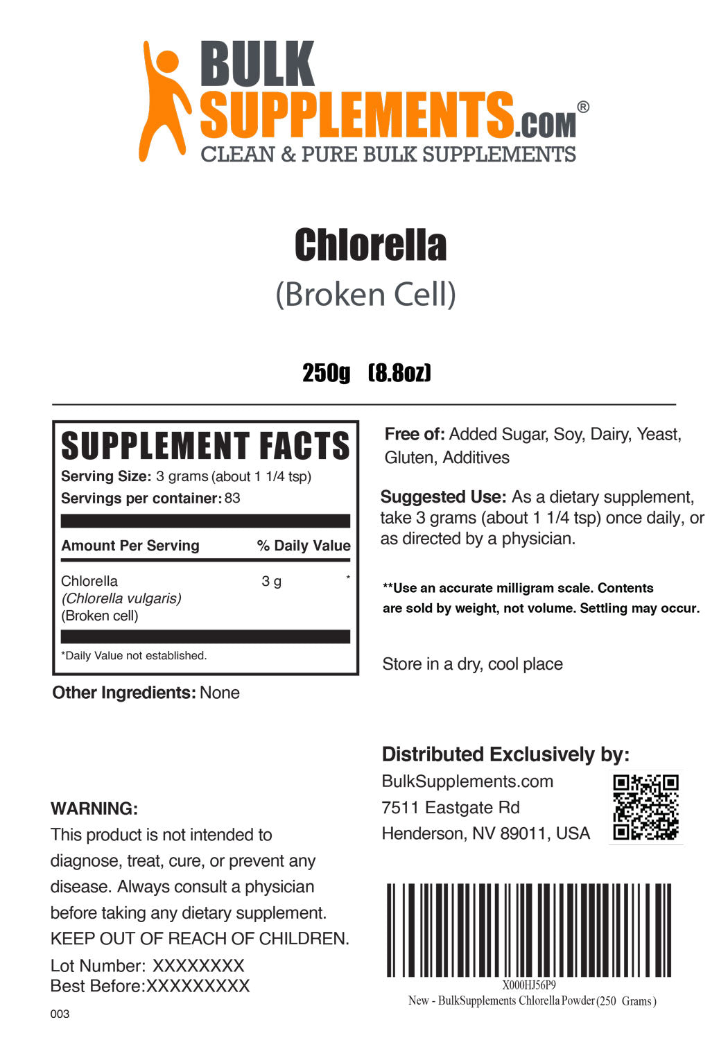Chlorella powder label 250g