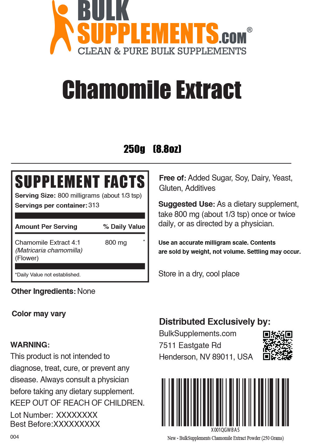 Chamomile Extract powder label 250g