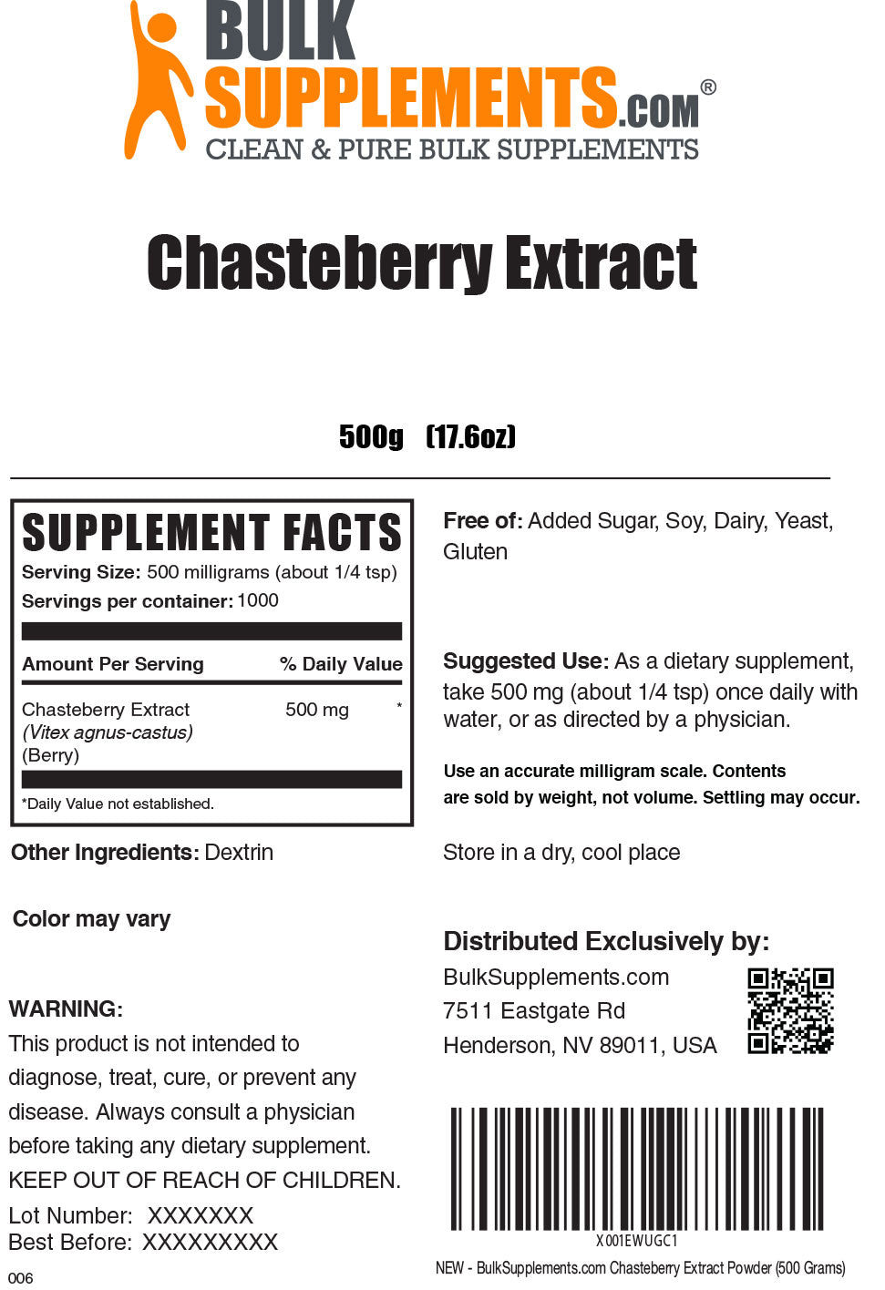 Chasteberry extract powder label 500g