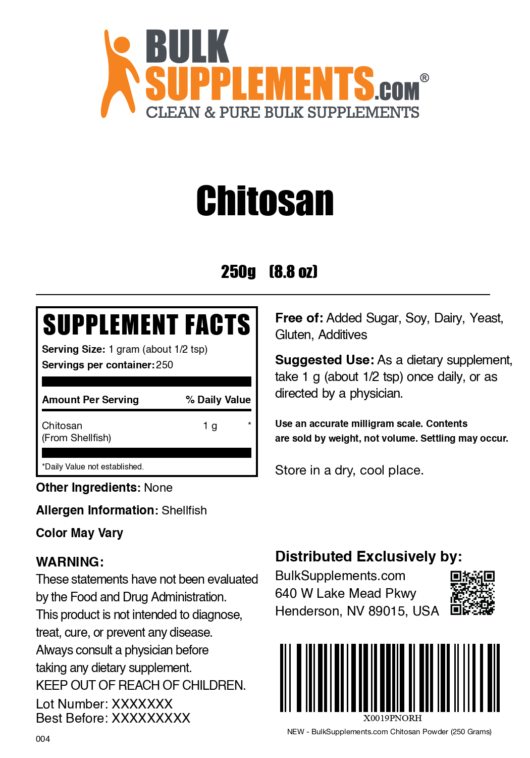 Chitosan powder label 250g