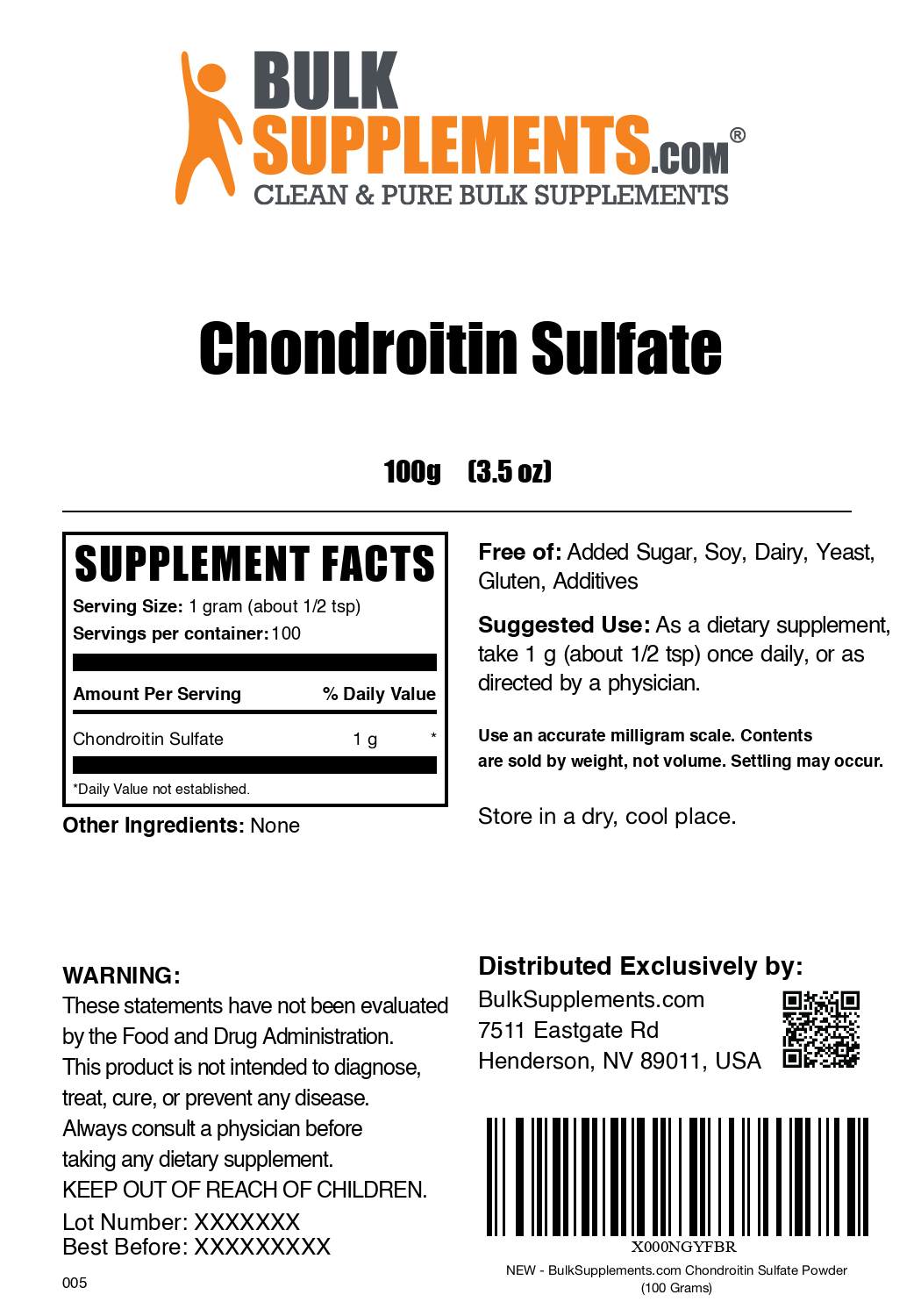 Chondroitin Sulfate powder label 100g