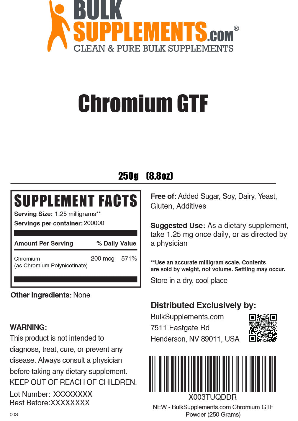 Chromium GTF powder label 250g