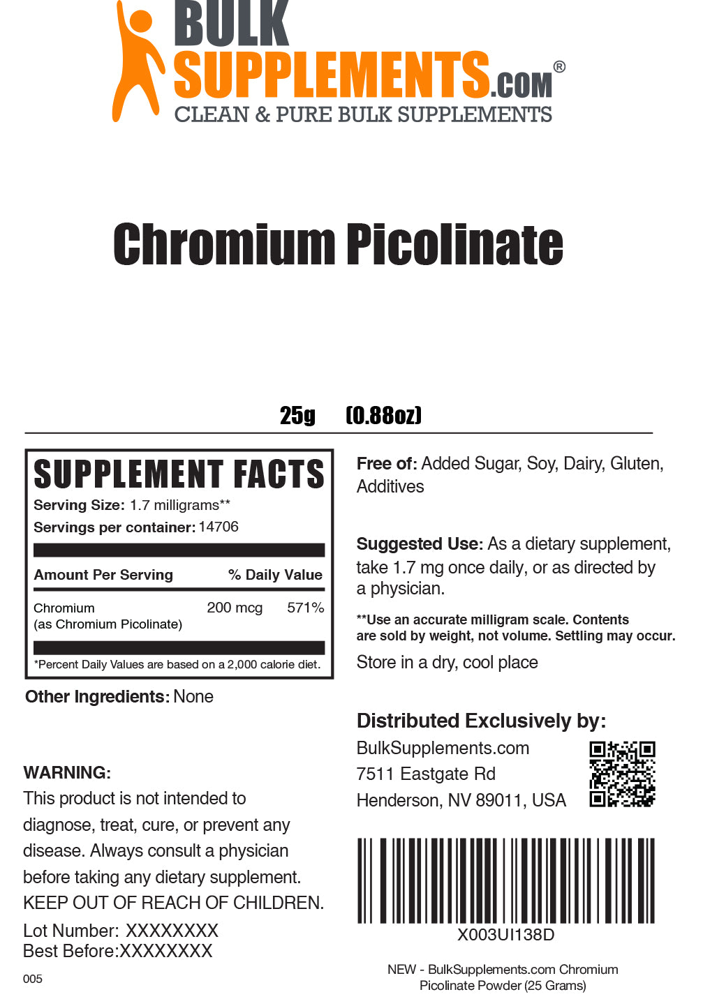 Chromium Picolinate powder label 250g