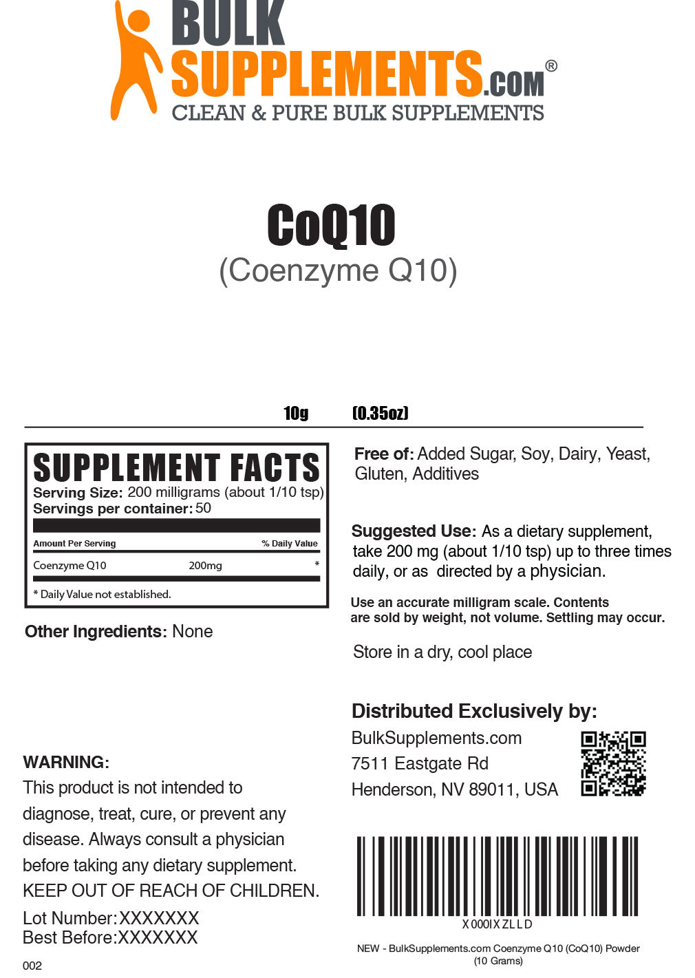 CoQ10 powder label 10g