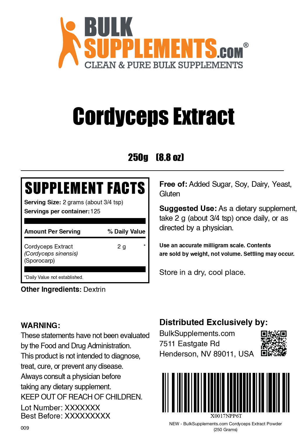 Cordyceps Extract powder label 250g