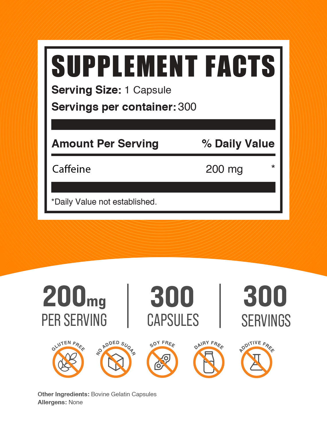 Caffeine Capsules 300 ct 200mg label