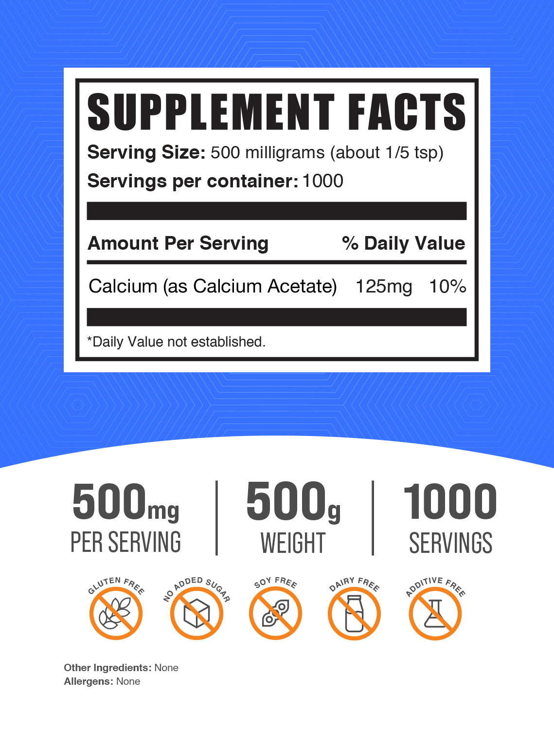Calcium Acetate powder label 500g