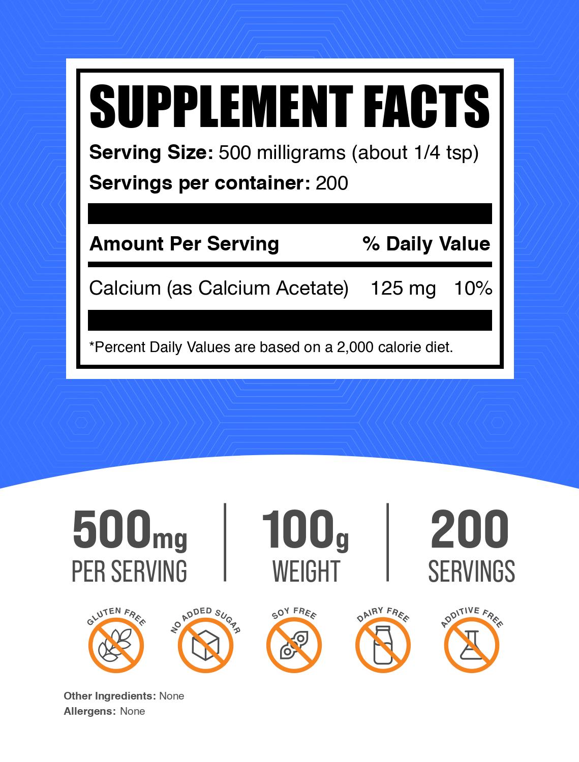 Calcium Acetate powder label 100g