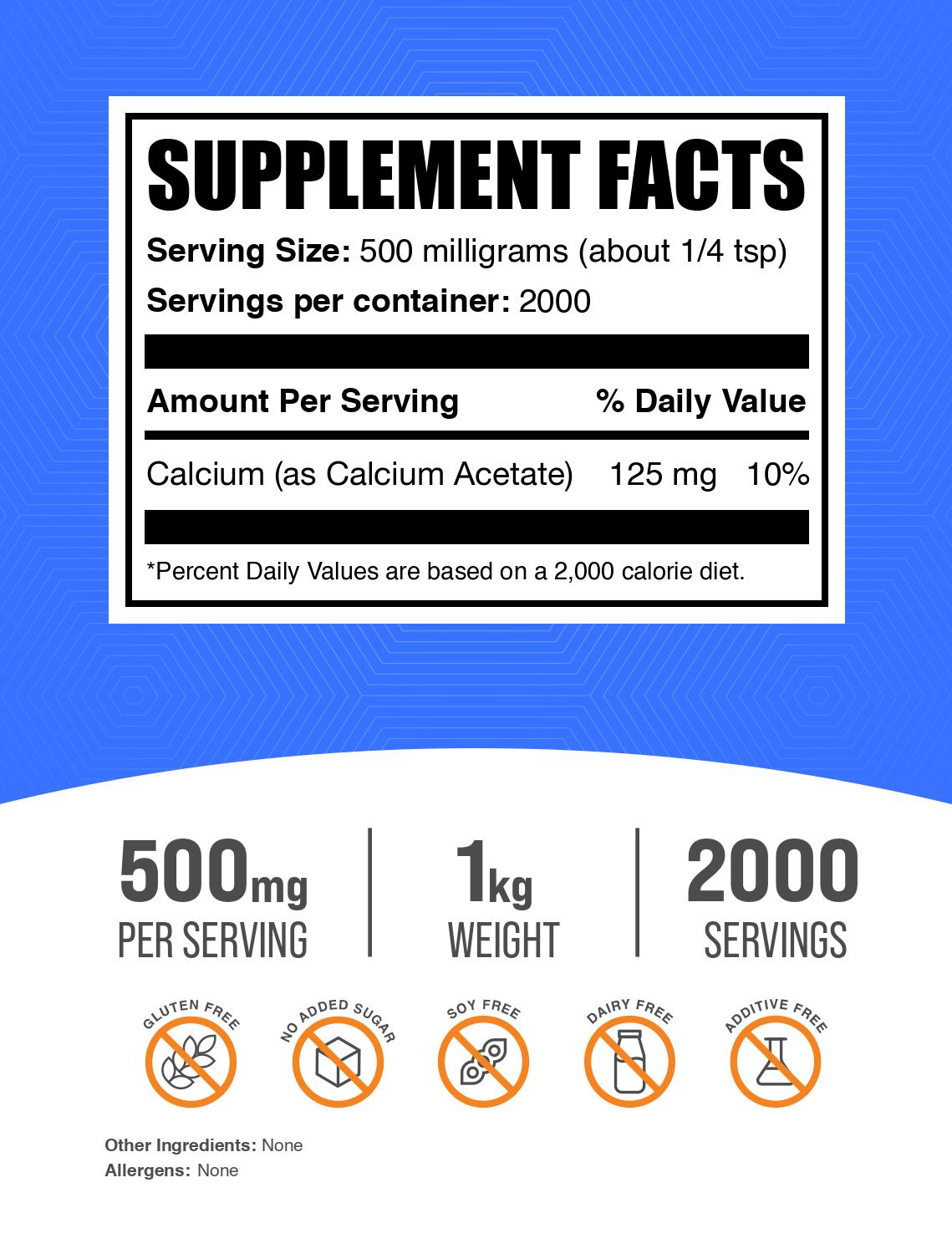 Calcium Acetate powder label 1kg