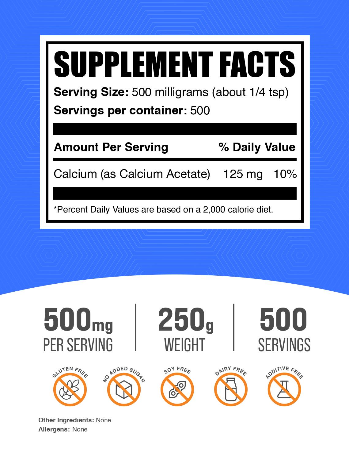 Calcium Acetate powder label 250g