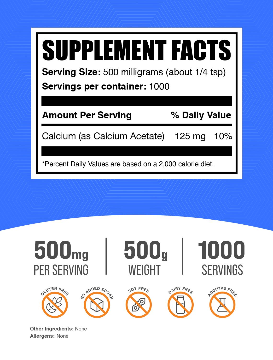 Calcium Acetate powder label 500g