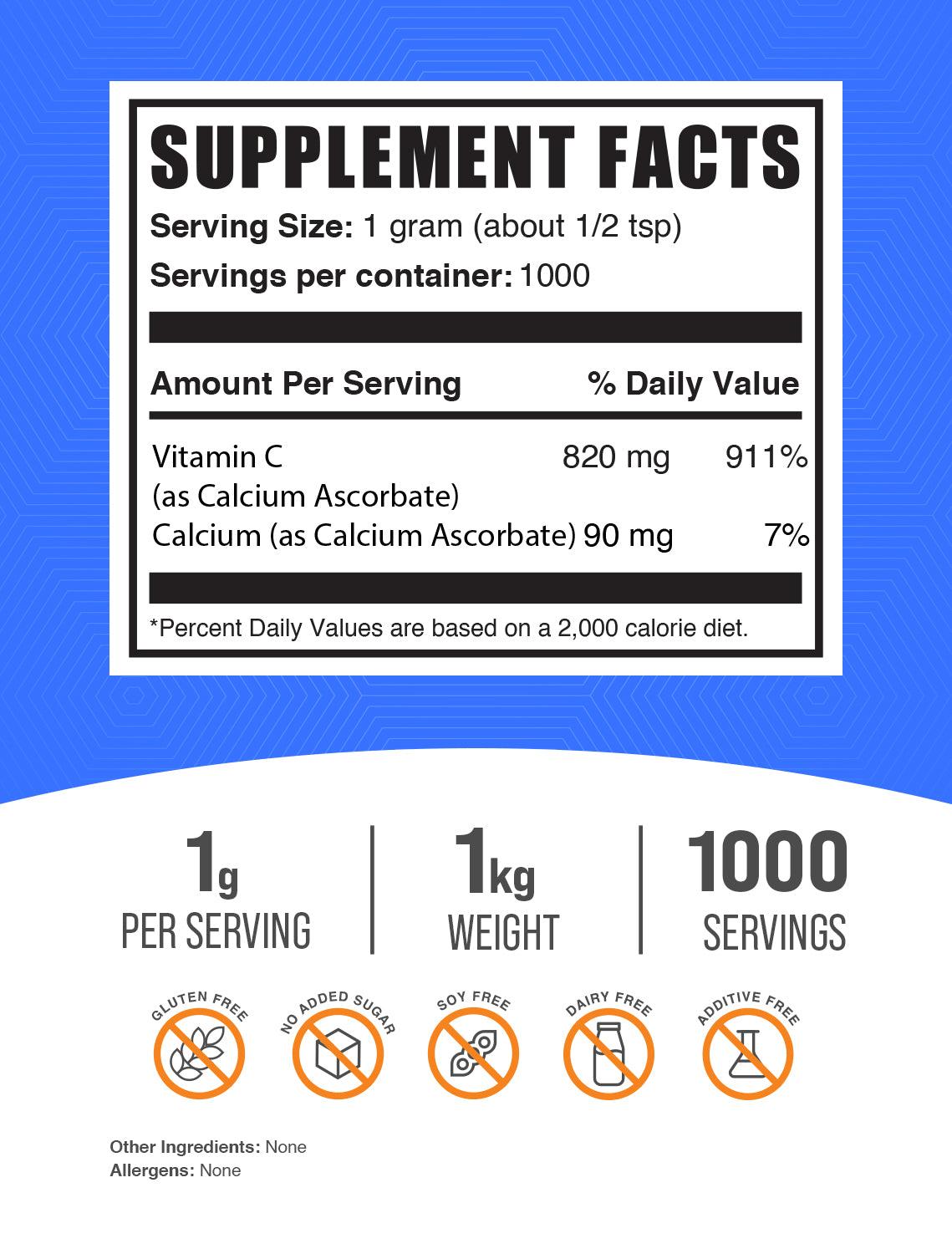 Calcium Ascorbate (Vitamin C) powder label 1kg