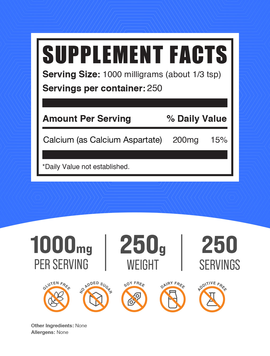 Calcium Aspartate powder label 250g
