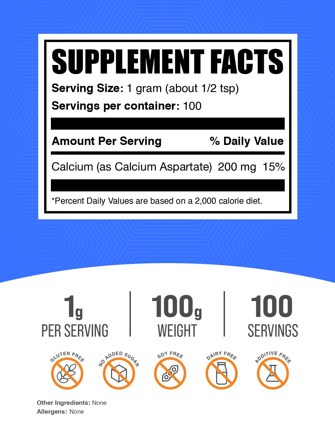 Calcium Aspartate powder label 100g