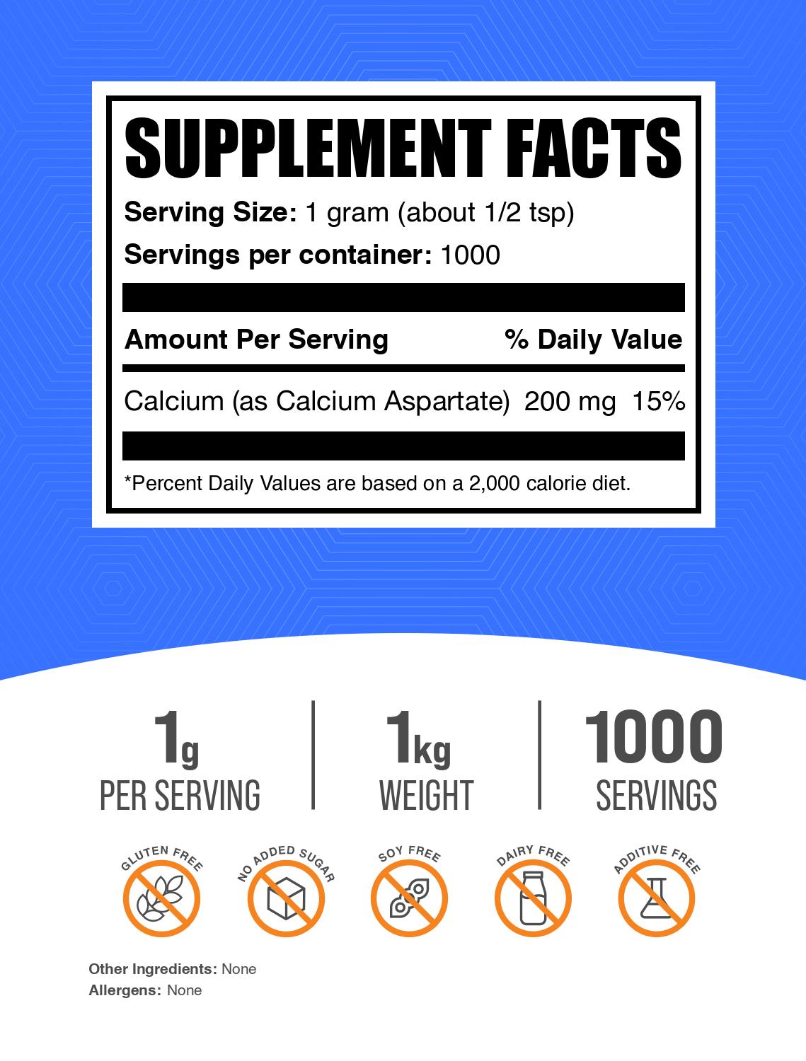 Calcium Aspartate powder label 1kg